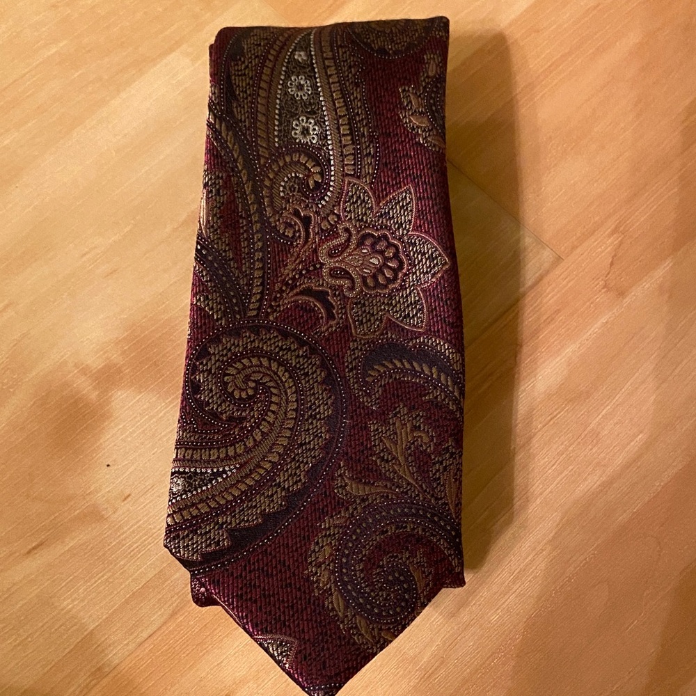 Joseph Abboud Burgundy and Gold Paisley Tie